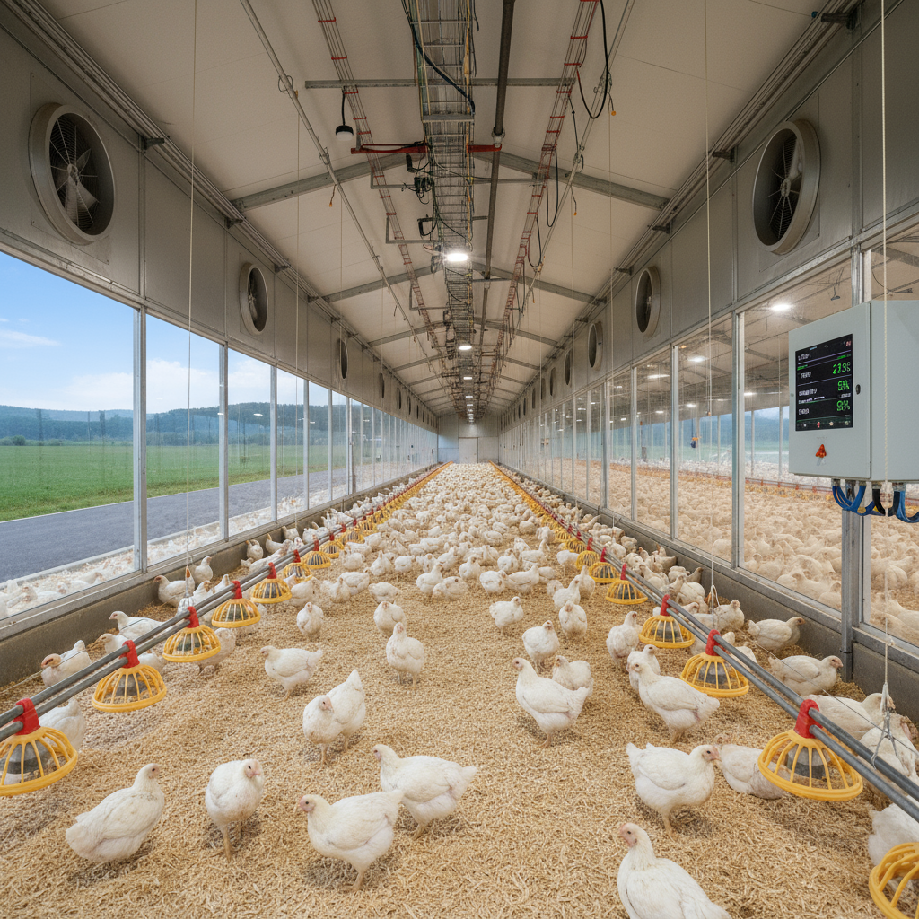 Peternakan ayam broiler modern dengan sistem otomatis